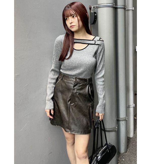 MURUA「ヴィンテージライクフェイクレザーミニスカート」|スカート|