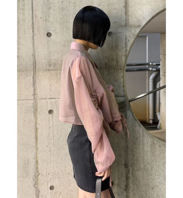 MURUA「リボンドロストスリーブシャイニーシアーシャツ」|シャツ・ブラウス|