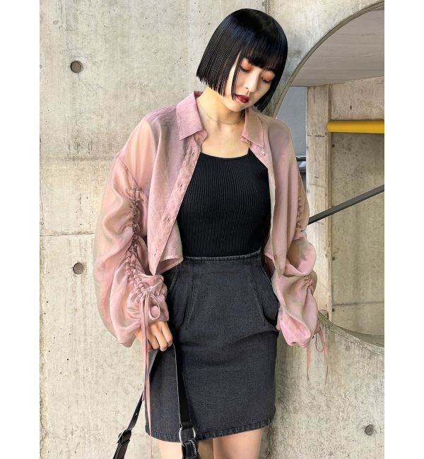 MURUA「リボンドロストスリーブシャイニーシアーシャツ」|シャツ・ブラウス|