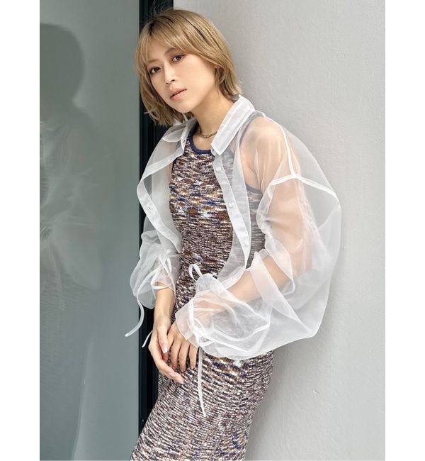 MURUA「リボンドロストスリーブシャイニーシアーシャツ」|シャツ・ブラウス|