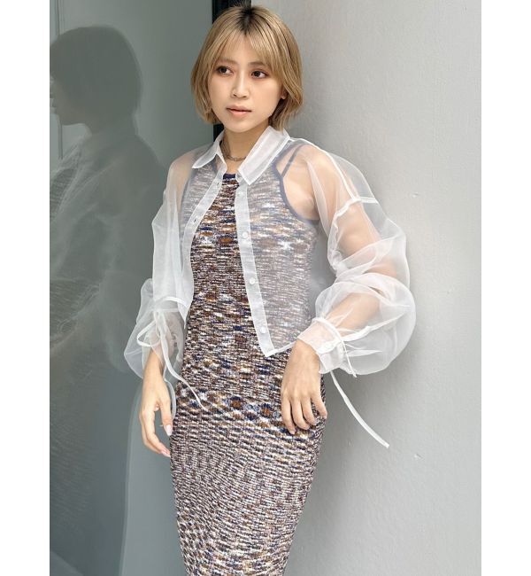 MURUA「リボンドロストスリーブシャイニーシアーシャツ」|シャツ・ブラウス|