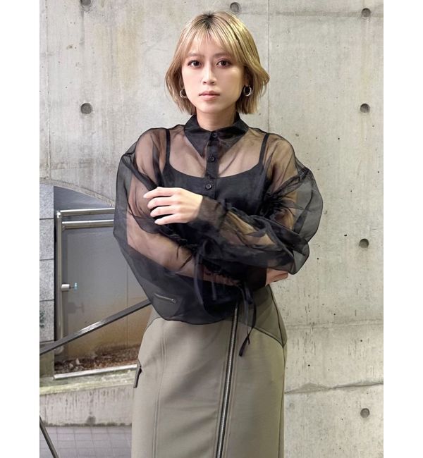 MURUA「リボンドロストスリーブシャイニーシアーシャツ」|シャツ・ブラウス|