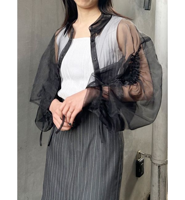 MURUA「リボンドロストスリーブシャイニーシアーシャツ」|シャツ・ブラウス|