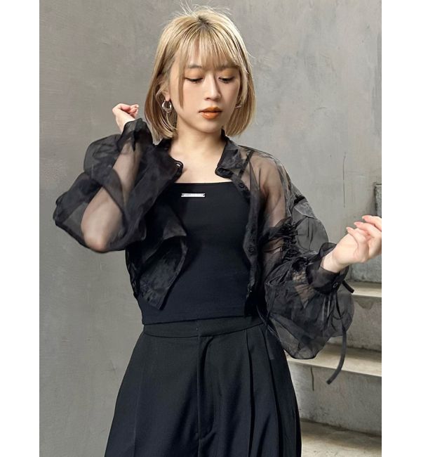 MURUA「リボンドロストスリーブシャイニーシアーシャツ」|シャツ・ブラウス|