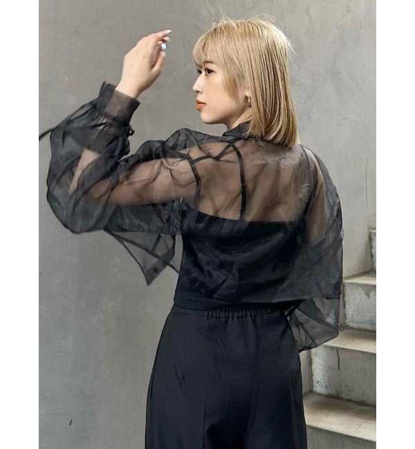 MURUA「リボンドロストスリーブシャイニーシアーシャツ」|シャツ・ブラウス|