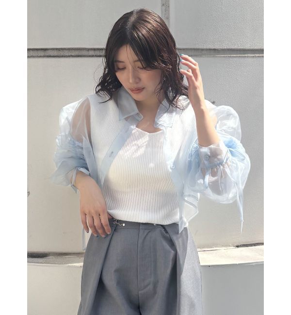 MURUA「リボンドロストスリーブシャイニーシアーシャツ」|シャツ・ブラウス|