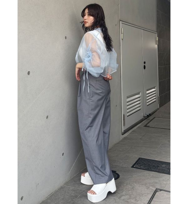 MURUA「リボンドロストスリーブシャイニーシアーシャツ」|シャツ・ブラウス|