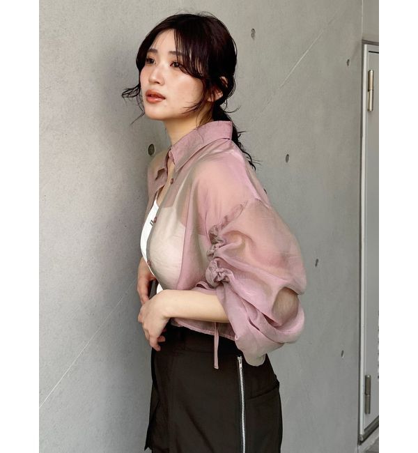 MURUA「リボンドロストスリーブシャイニーシアーシャツ」|シャツ・ブラウス|