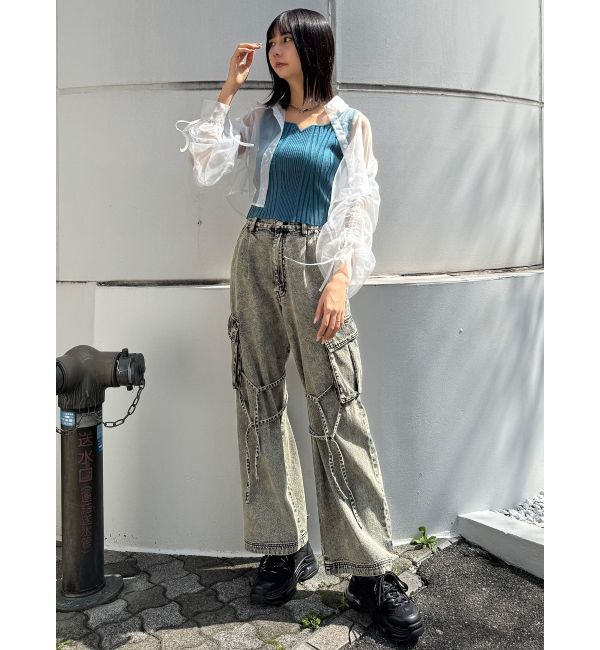 MURUA「リボンドロストスリーブシャイニーシアーシャツ」|シャツ・ブラウス|