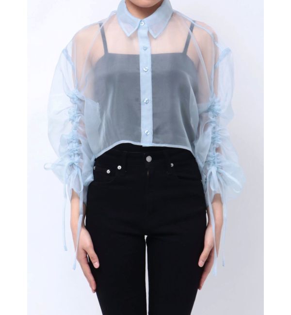 MURUA「リボンドロストスリーブシャイニーシアーシャツ」|シャツ・ブラウス|