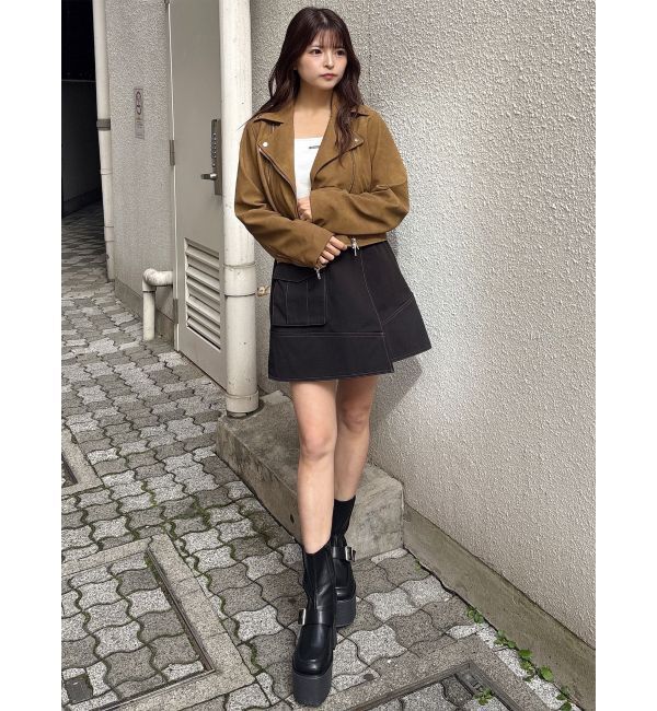 MURUA「コンパクトフェイクレザーライダースジャケット」|ライダースジャケット|