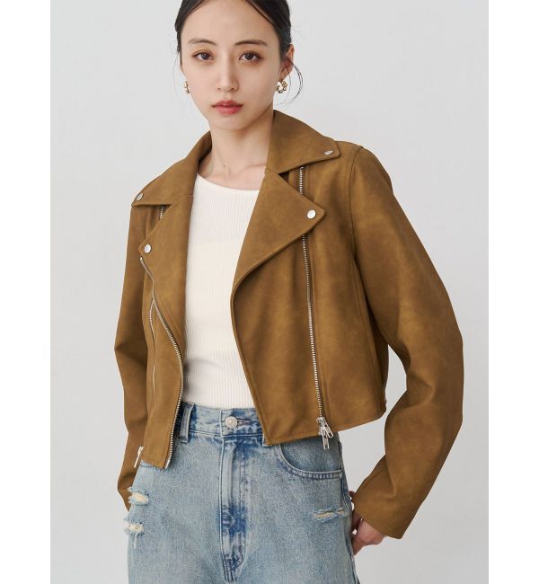 MURUA「コンパクトフェイクレザーライダースジャケット」|ライダースジャケット|キャメル