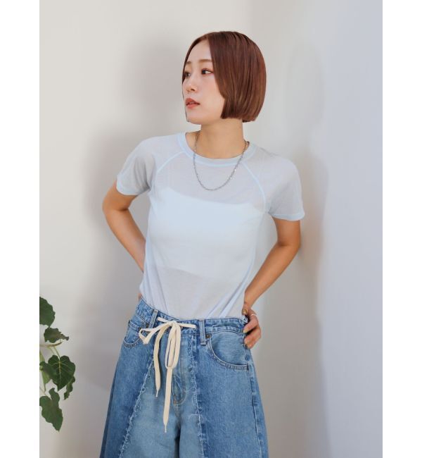 Ungrid「シアーカラーラグランTee」|Tシャツ・カットソー|ブルー