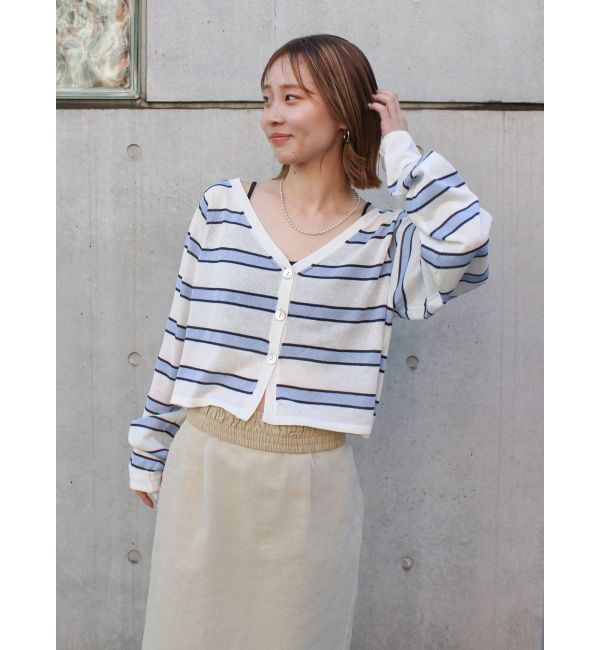 Ungrid「Vネックシアーショートニットカーデ」|カーディガン|ミックス