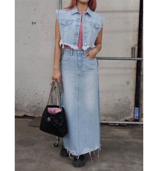 EVRIS「フリンジデザインデニムショートベスト」|デニムジャケット|