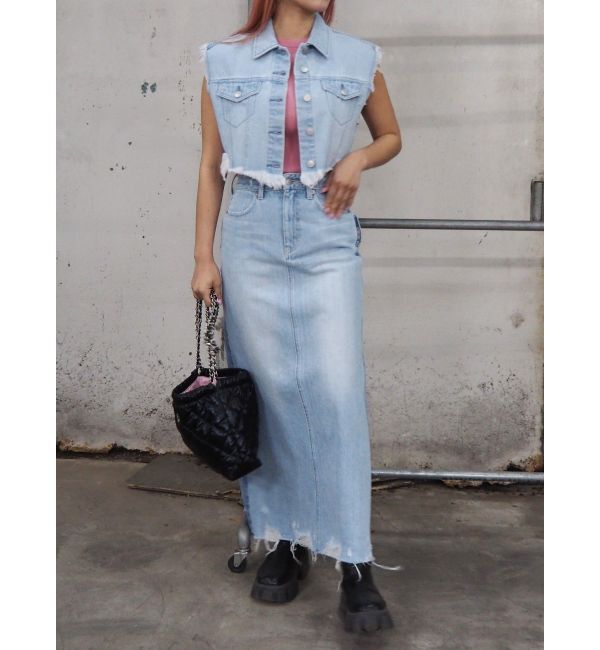 EVRIS「フリンジデザインデニムショートベスト」|デニムジャケット|