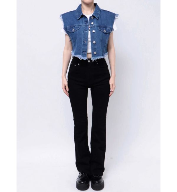 EVRIS「フリンジデザインデニムショートベスト」|デニムジャケット|