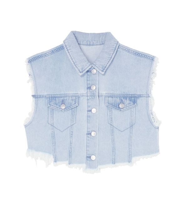 EVRIS「フリンジデザインデニムショートベスト」|デニムジャケット|