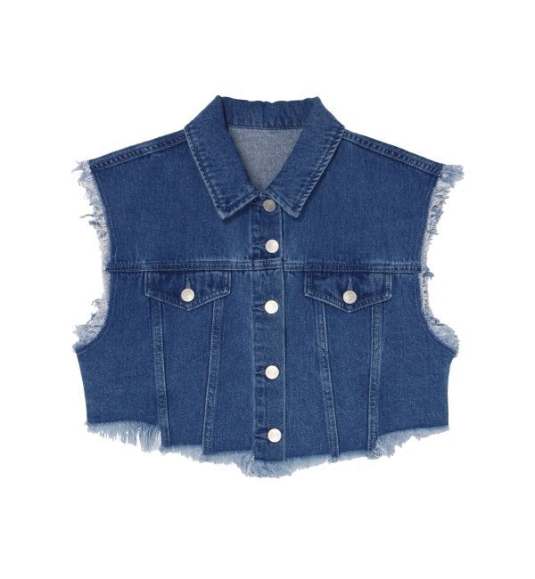EVRIS「フリンジデザインデニムショートベスト」|デニムジャケット|