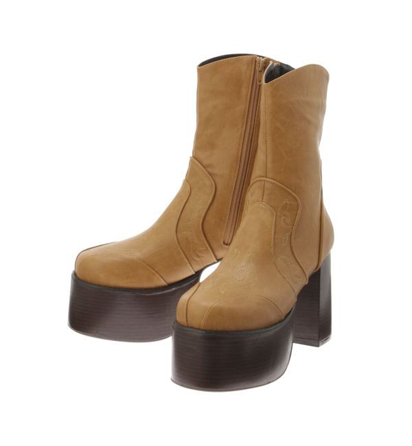EVRIS「ウエスタンデザインプラットフォームブーツ」|ショートブーツ|