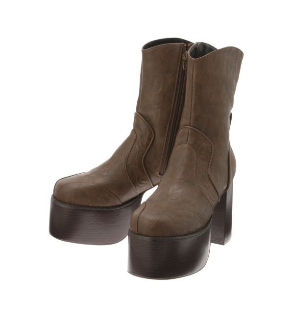 EVRIS「ウエスタンデザインプラットフォームブーツ」|ショートブーツ|