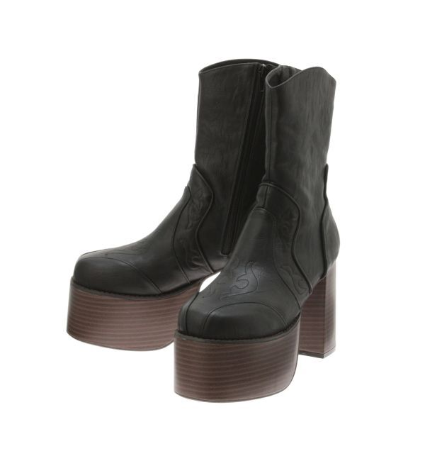 EVRIS「ウエスタンデザインプラットフォームブーツ」|ショートブーツ|