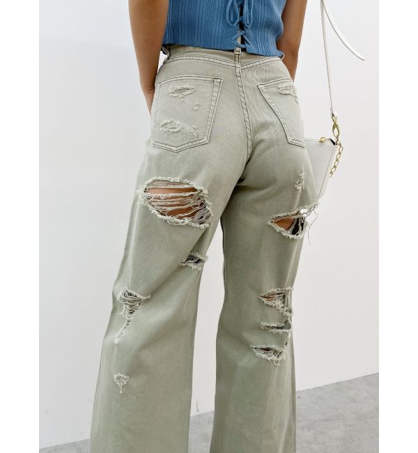 EVRIS「オーバークラッシュワイドデニムパンツ」|デニム|