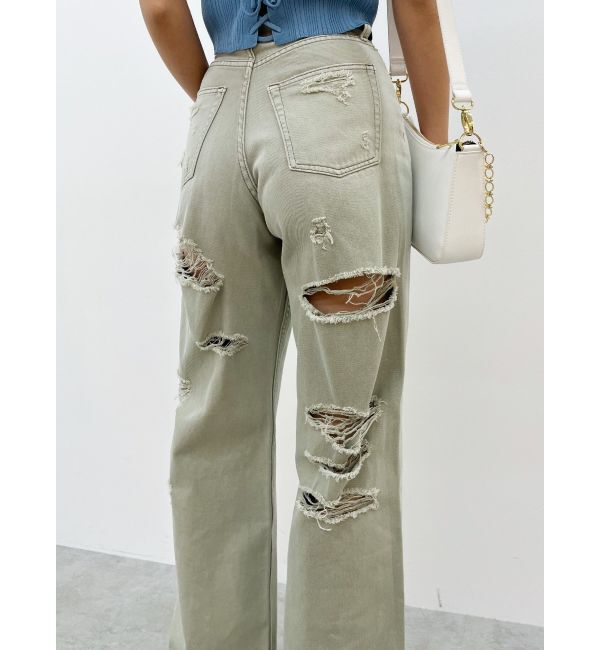 EVRIS「オーバークラッシュワイドデニムパンツ」|デニム|