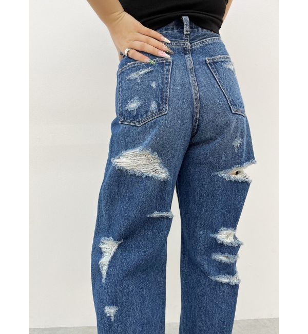 EVRIS「オーバークラッシュワイドデニムパンツ」|デニム|