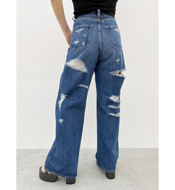 EVRIS「オーバークラッシュワイドデニムパンツ」|デニム|ブルー