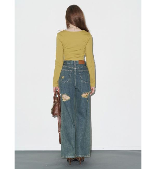 EVRIS「BACKスラッシュワイドデニムパンツ」|デニム|