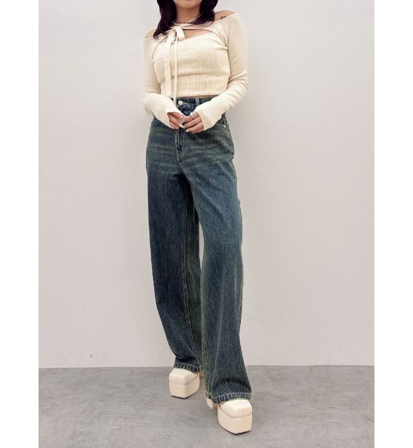 EVRIS「BACKスラッシュワイドデニムパンツ」|デニム|