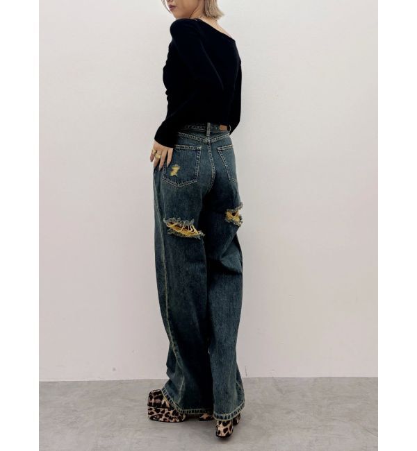 EVRIS「BACKスラッシュワイドデニムパンツ」|デニム|