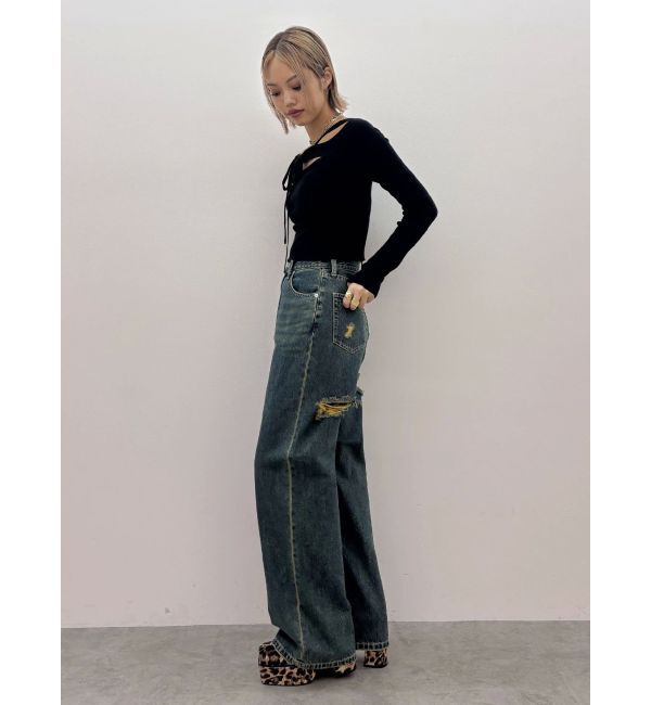 EVRIS「BACKスラッシュワイドデニムパンツ」|デニム|