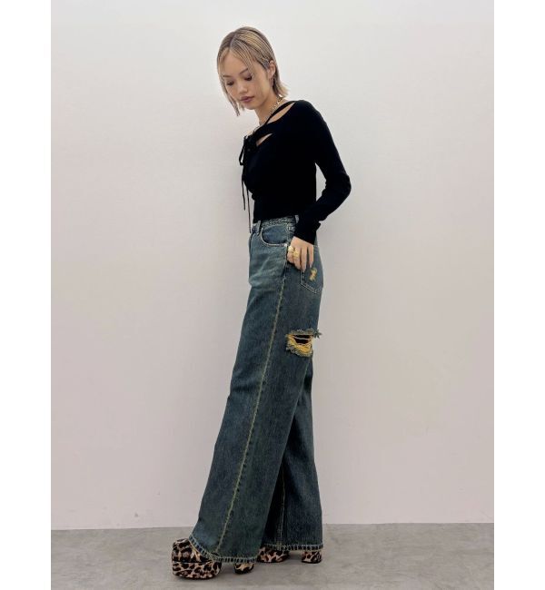 EVRIS「BACKスラッシュワイドデニムパンツ」|デニム|