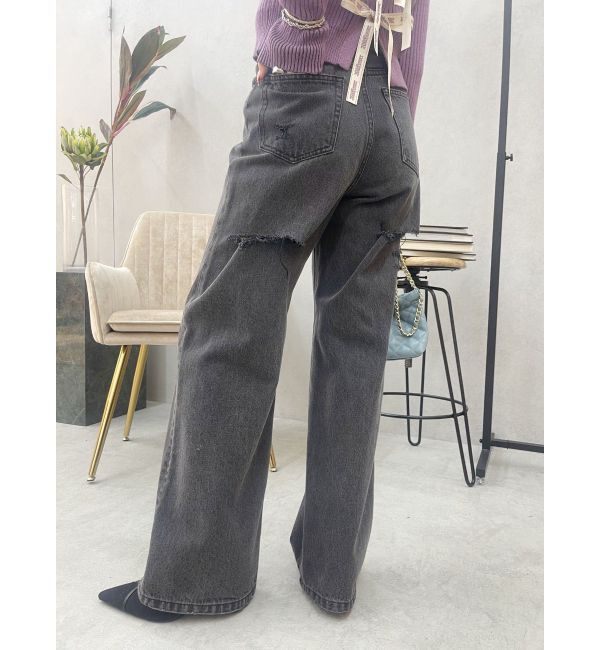 EVRIS「BACKスラッシュワイドデニムパンツ」|デニム|