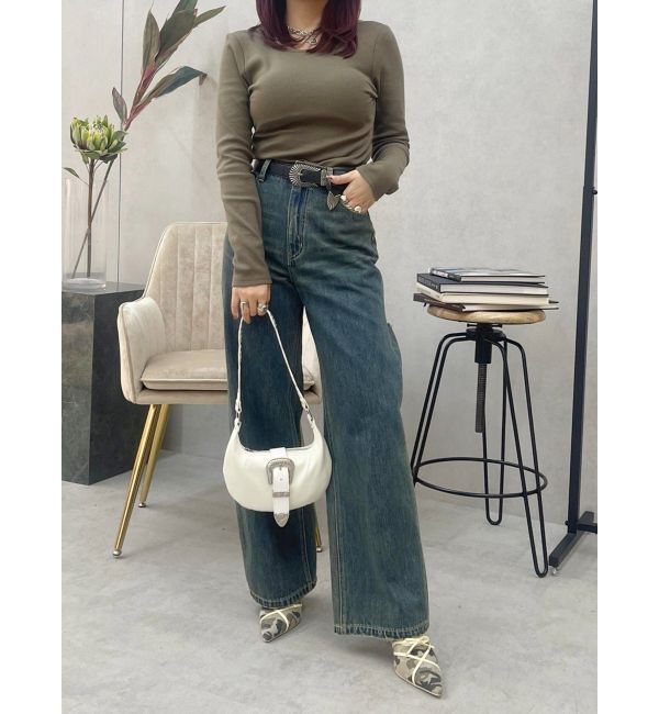 EVRIS「BACKスラッシュワイドデニムパンツ」|デニム|