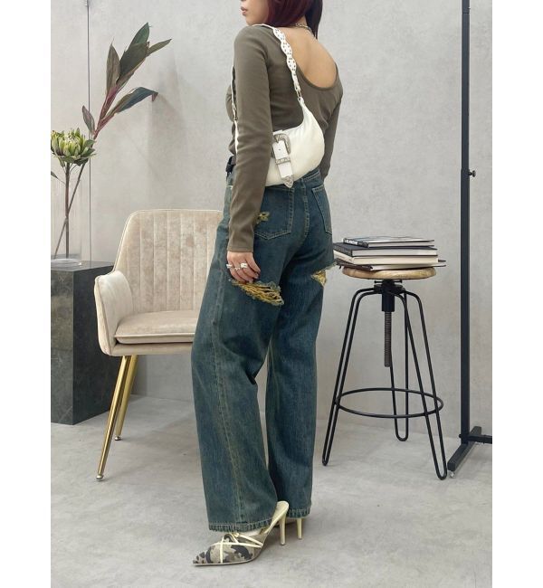 EVRIS「BACKスラッシュワイドデニムパンツ」|デニム|