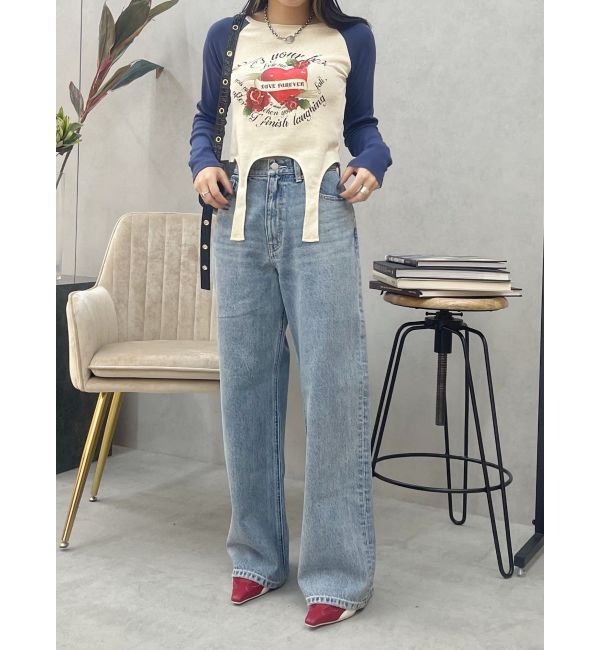 EVRIS「BACKスラッシュワイドデニムパンツ」|デニム|