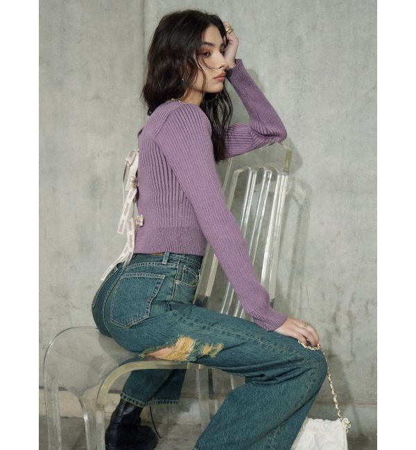 EVRIS「BACKスラッシュワイドデニムパンツ」|デニム|