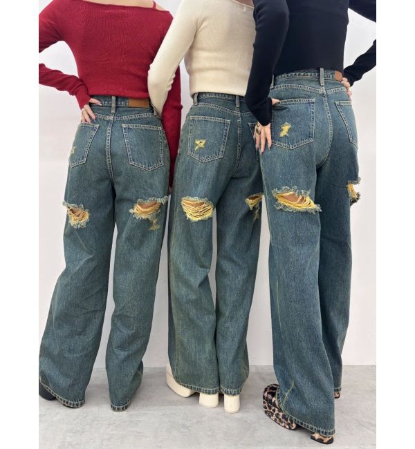 EVRIS「BACKスラッシュワイドデニムパンツ」|デニム|