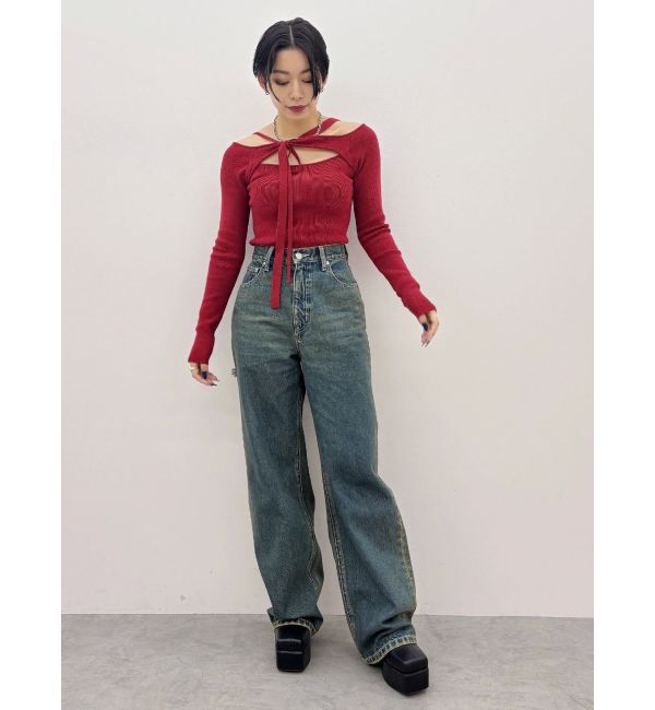 EVRIS「BACKスラッシュワイドデニムパンツ」|デニム|