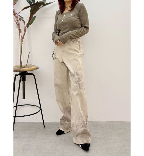 EVRIS「マーブルワイドデニムパンツ」|デニム|