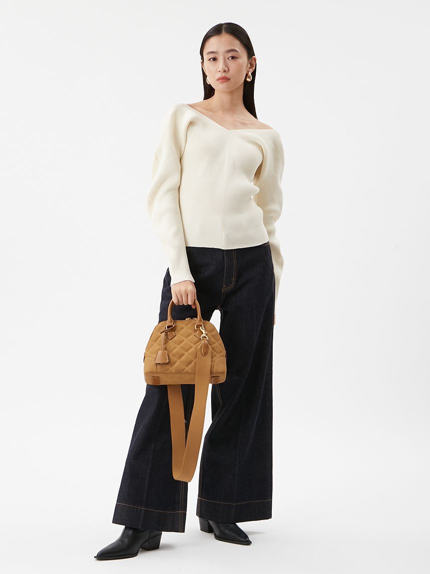 Mila Owen「Vネックカーブスリーブリブニットトップス」|ニット・セーター|