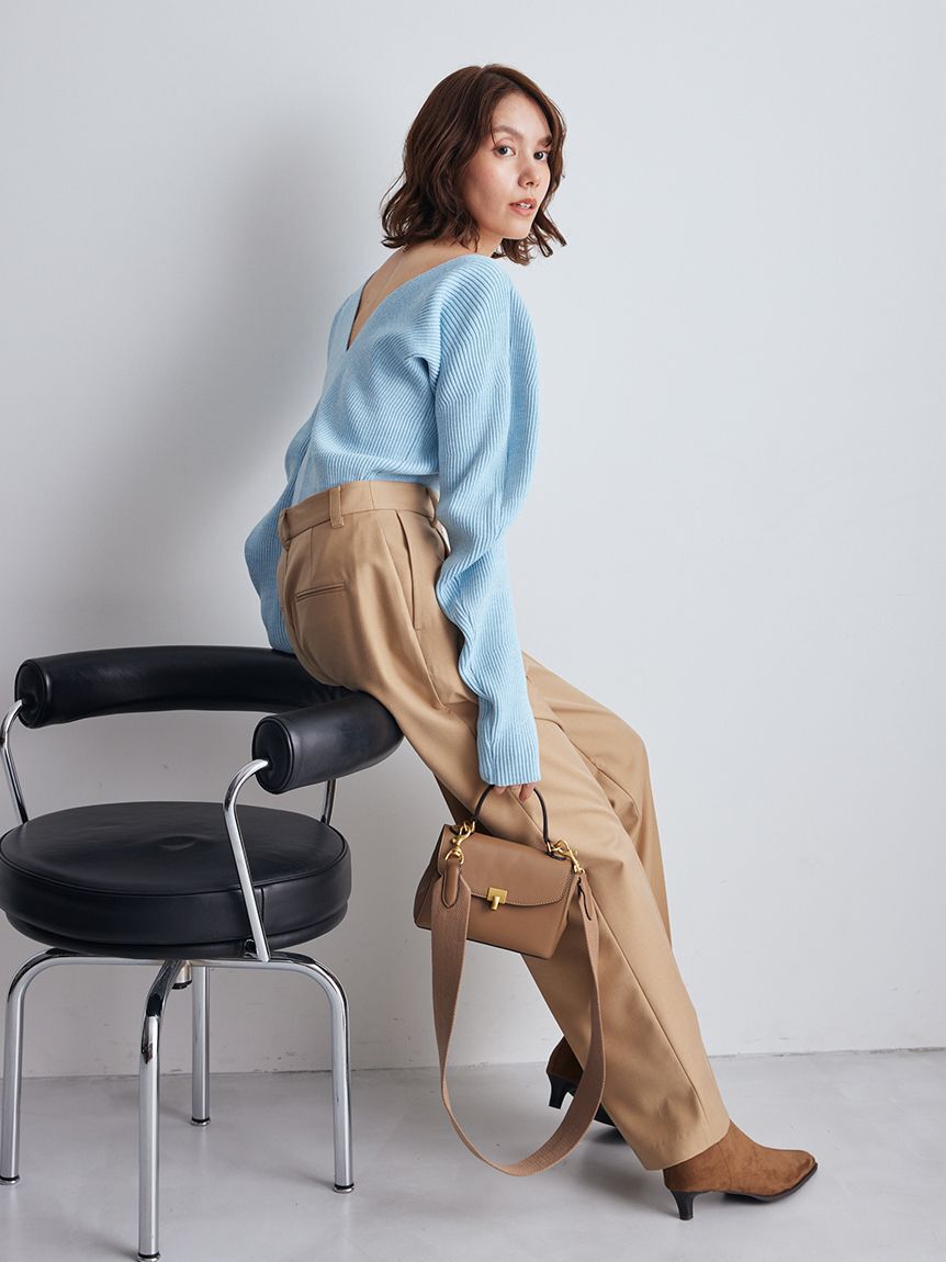 Mila Owen「Vネックカーブスリーブリブニットトップス」|ニット・セーター|