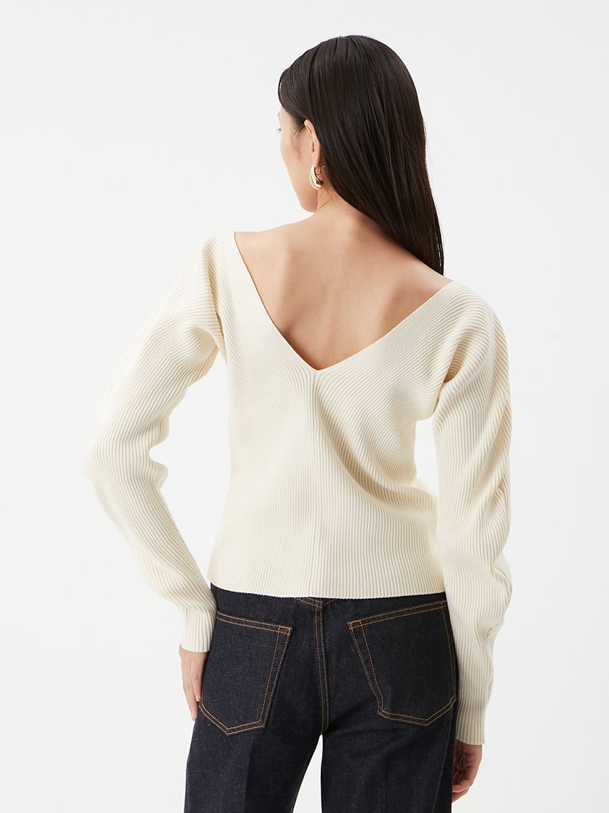 Mila Owen「Vネックカーブスリーブリブニットトップス」|ニット・セーター|