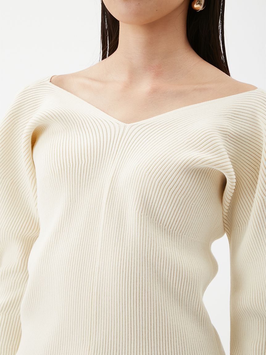 Mila Owen「Vネックカーブスリーブリブニットトップス」|ニット・セーター|