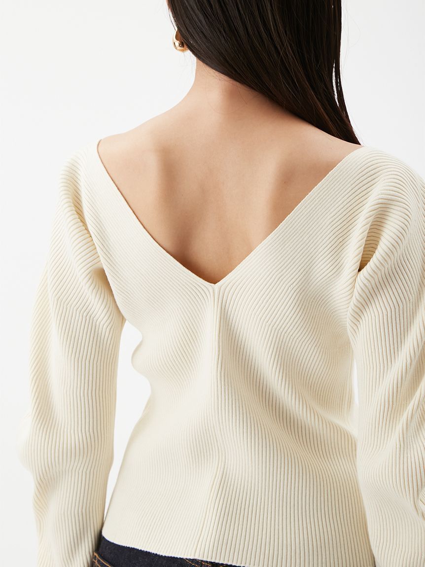 Mila Owen「Vネックカーブスリーブリブニットトップス」|ニット・セーター|