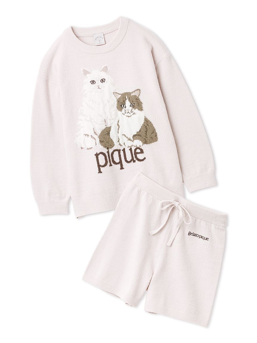 GELATO PIQUE KIDS & BABY「【JUNIOR】エアリーモコキャットジャガードプルオーバー&ショートパンツセット」|ルームウェア|