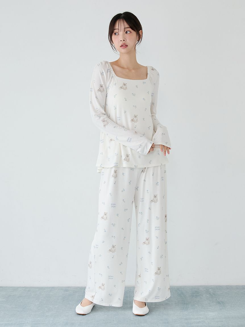 gelato pique「フラワーキャット柄ロングパンツ」|ルームウェア|